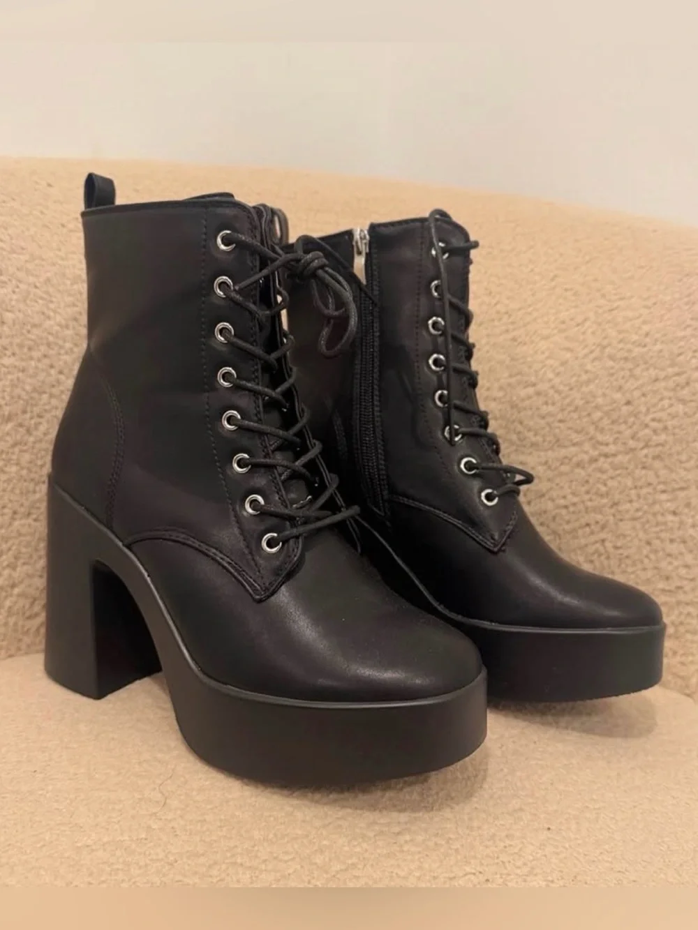 Black Platform Lace-Up Ankle Boots